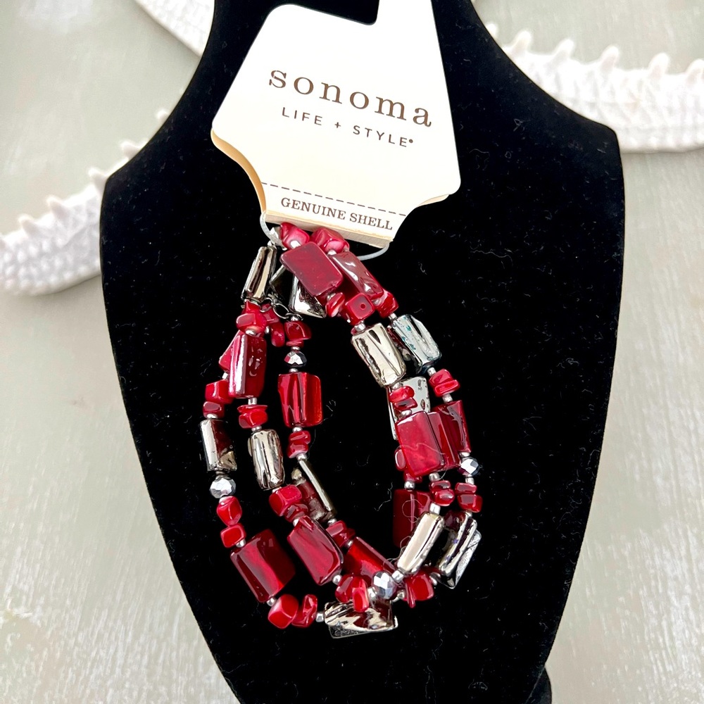 NWT Sonoma Red and Silver Beaded Bracelet